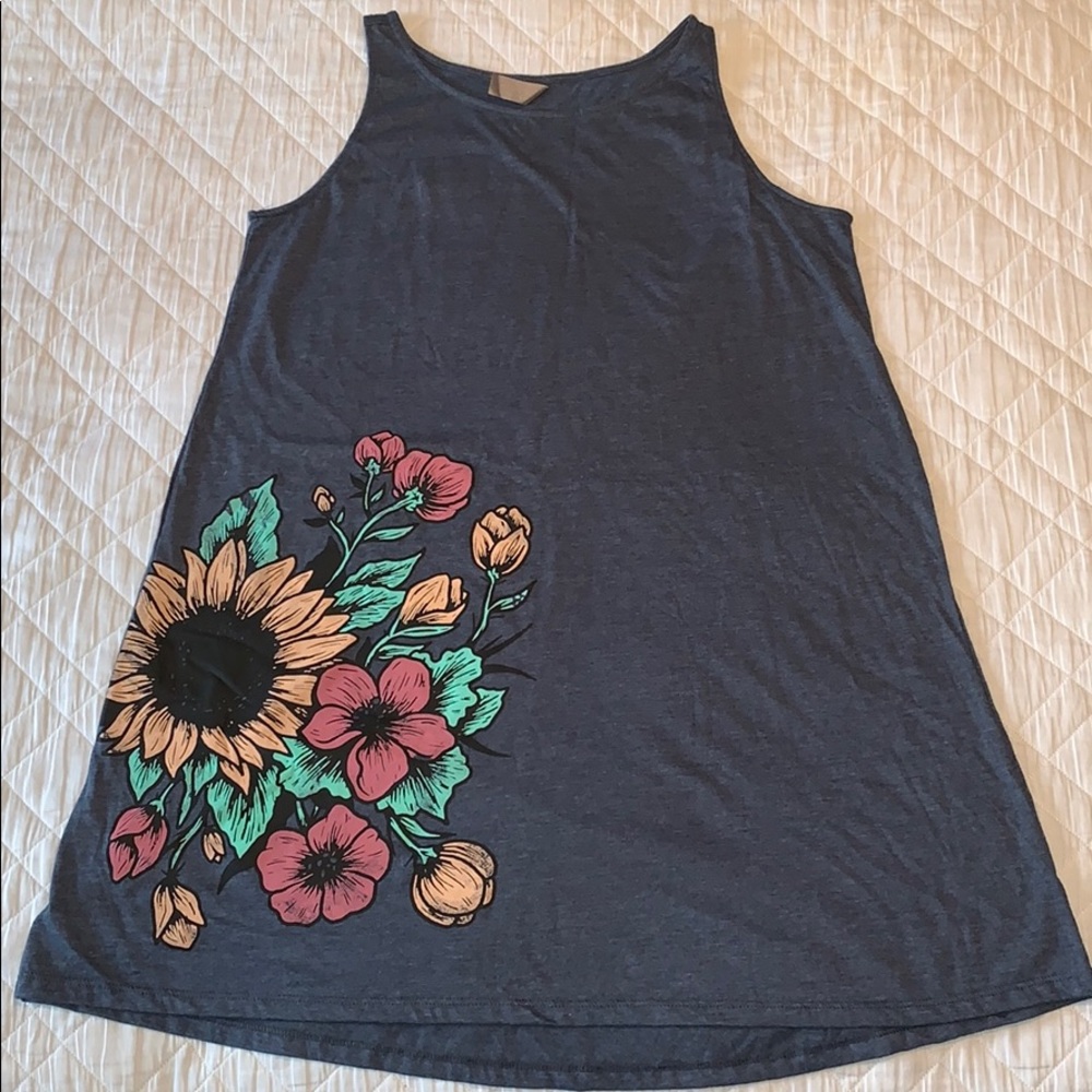 Blueish grey flower midi dress